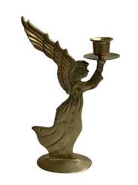Vintage Solid Brass Angel Taper Candlestick Holder Christmas or General Decor